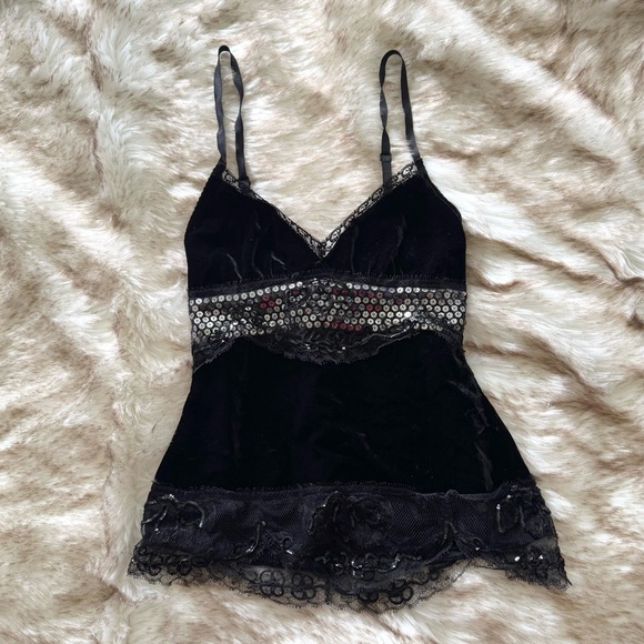Dolce & Gabbana Tops - Vintage 90s Dolce & Gabbana Black Velvet Sequin Lace Top